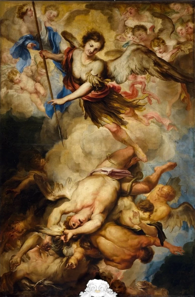 San Michele Arcangelo scaccia gli angeli ribelli dal paradiso , 1680 ca - Chiesa di Santa Maria delle Vigne, Genova